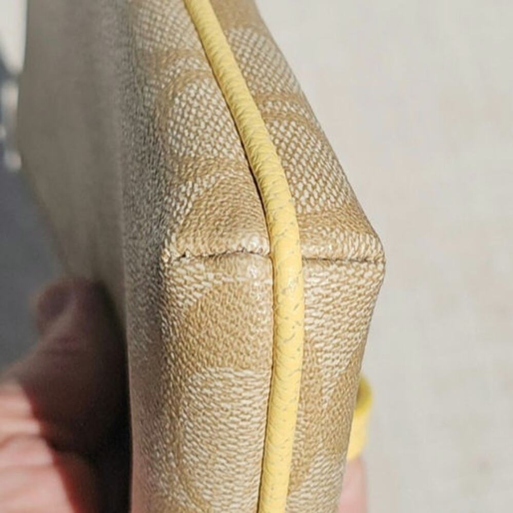 Coach Signature Yellow and Tan Zip around Wallet 2 zippers Wrist Strap - Picture 9 of 10